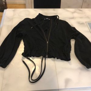 Peplum tie black zip up